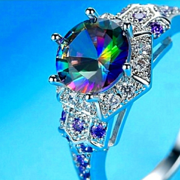 Sterling Silver Fire Rainbow Amethyst Hexagon Ring - Picture 12 of 13